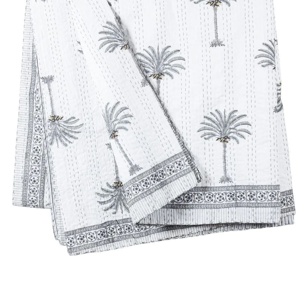 Palm Queen/King Quilt Gray