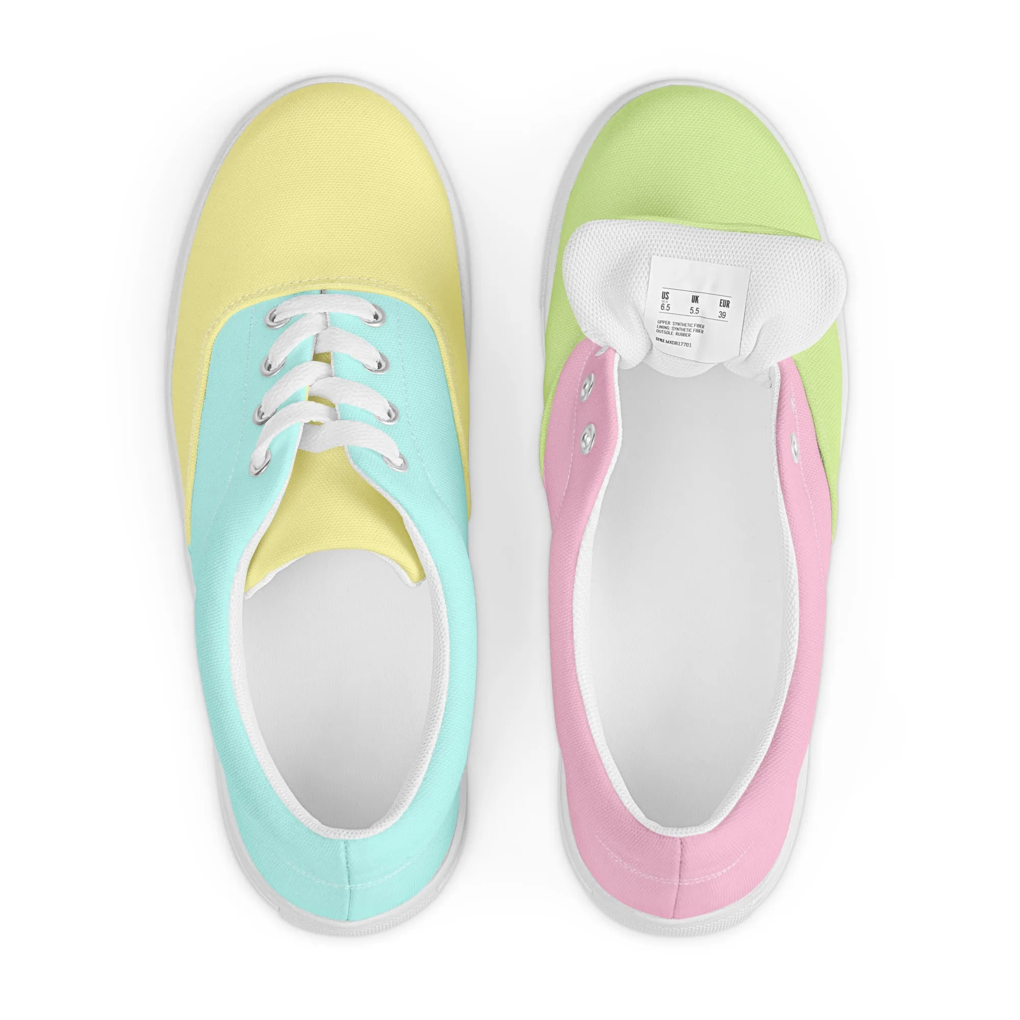 Pastel Rainbow Mismatched Women’s Sized lace-up canvas shoes (Shoe sizes 5 - 12)