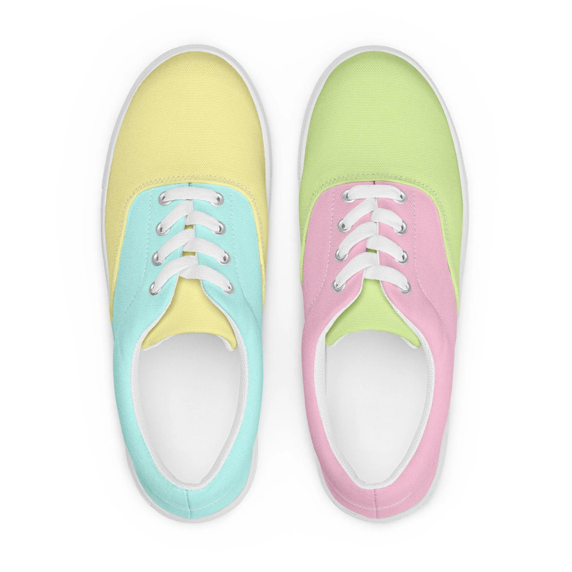Pastel Rainbow Mismatched Women’s Sized lace-up canvas shoes (Shoe sizes 5 - 12)