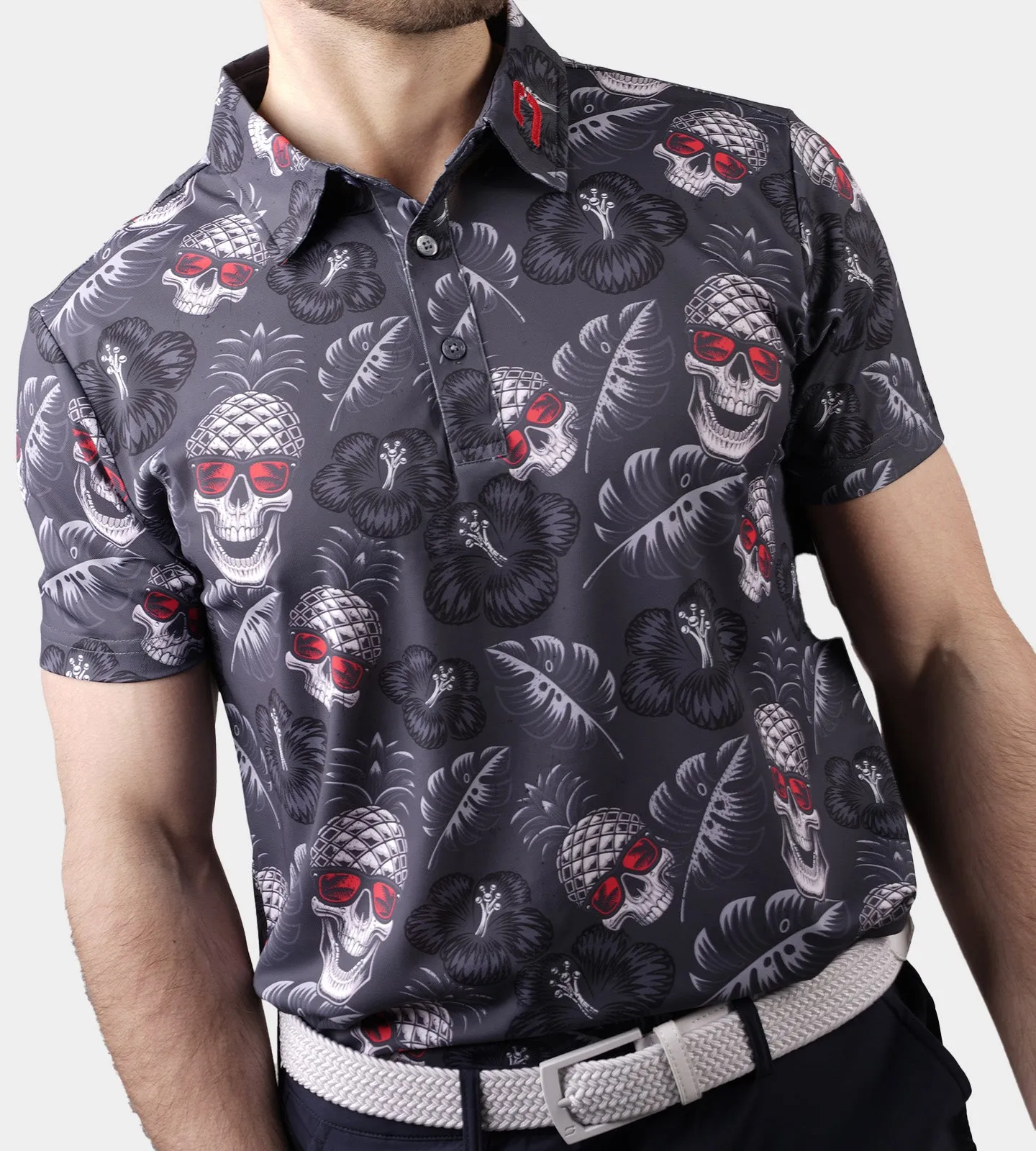 PINEAPPLE SKULLZ 2.0 POLO - CHARCOAL / RED