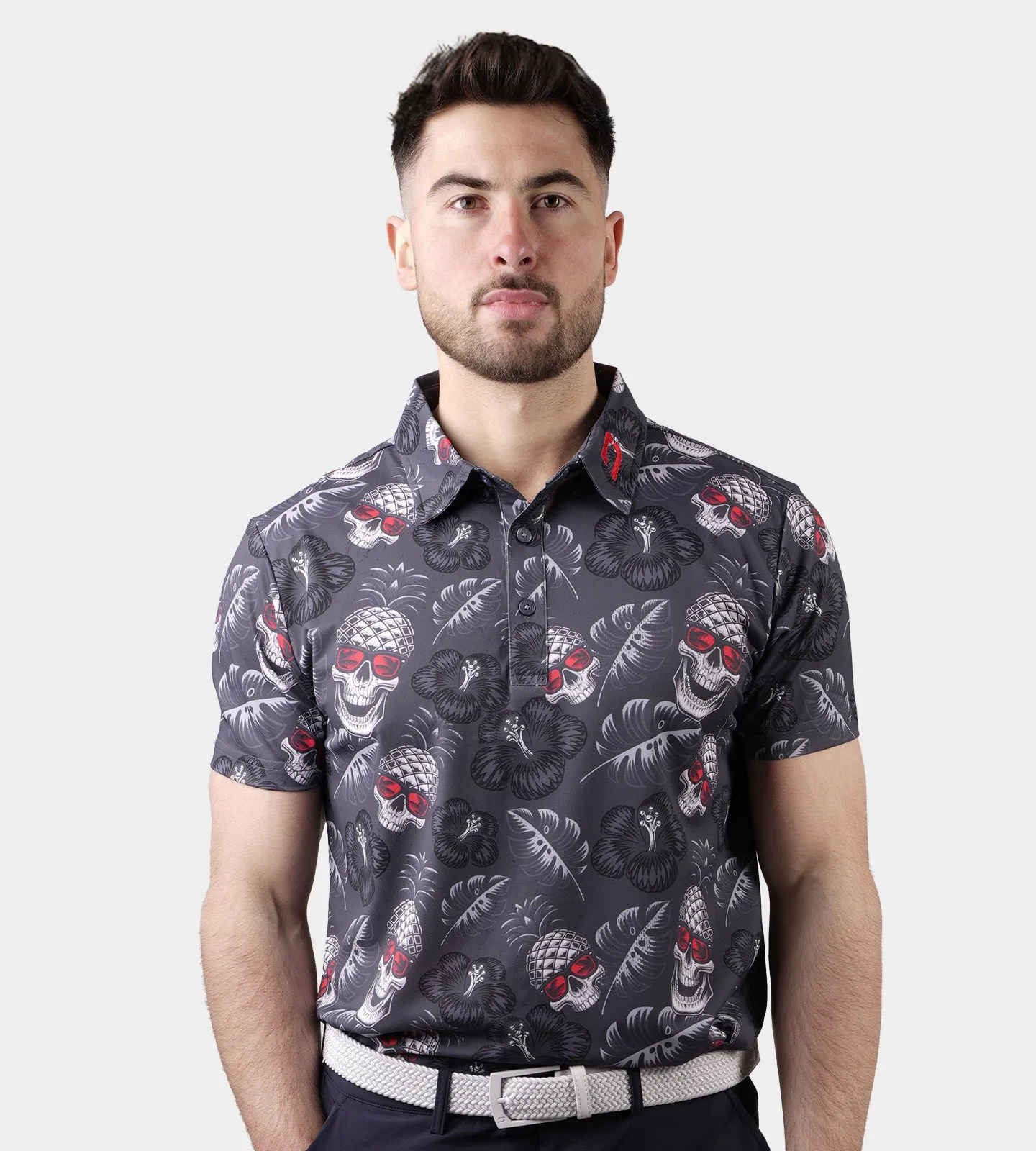 PINEAPPLE SKULLZ 2.0 POLO - CHARCOAL / RED