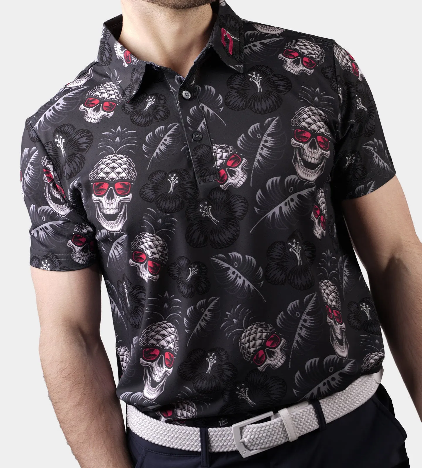 PINEAPPLE SKULLZ POLO - BLACK / PINK