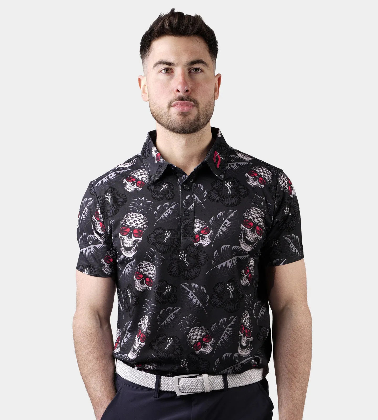 PINEAPPLE SKULLZ POLO - BLACK / PINK