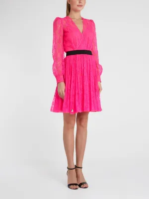 Pink Surplice Lace Mini Dress