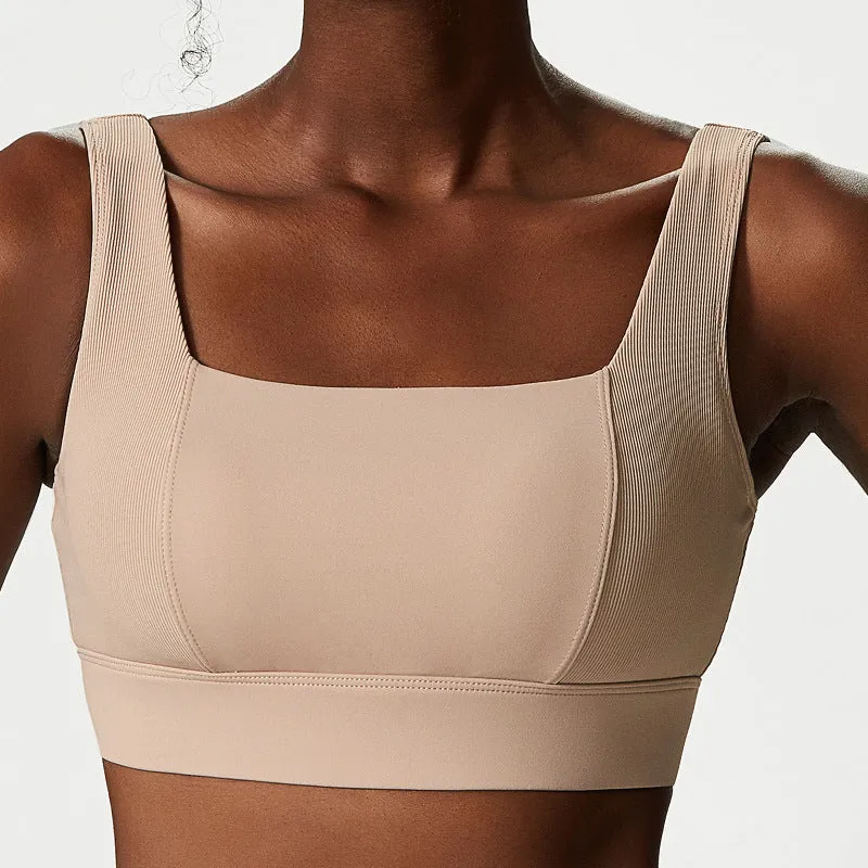 Plus Size Strong Support Fitness Exercise Spliced Threaded No Stitching Fixed Cups Sports Yoga Bra
