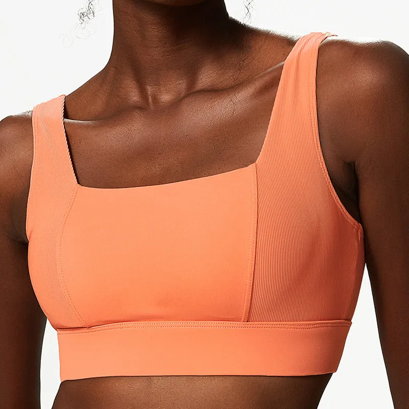 Plus Size Strong Support Fitness Exercise Spliced Threaded No Stitching Fixed Cups Sports Yoga Bra