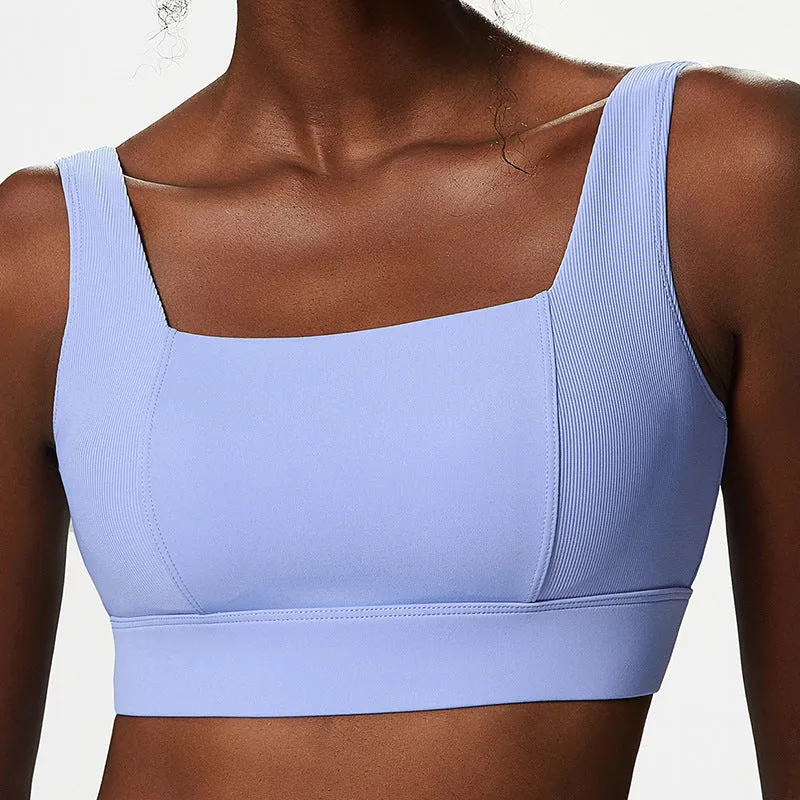 Plus Size Strong Support Fitness Exercise Spliced Threaded No Stitching Fixed Cups Sports Yoga Bra