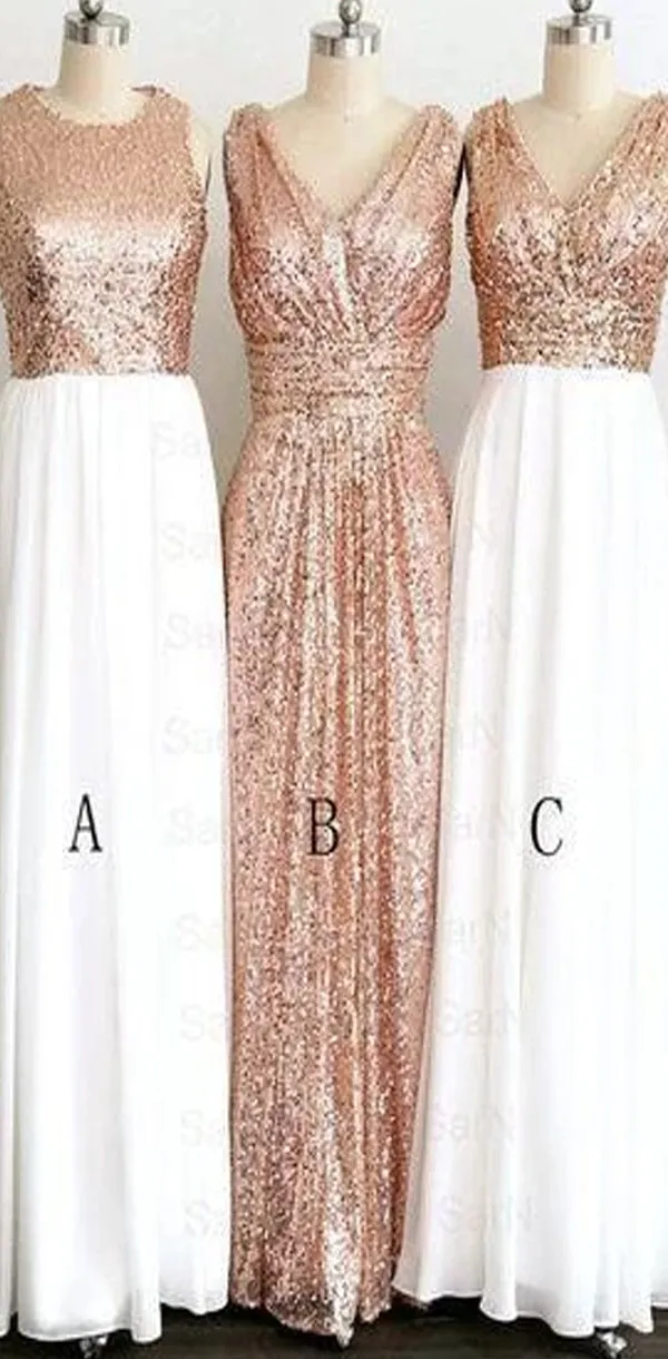 Popular Cheap Sequin Long Off Shoulder V-Neck Bridesmaid Dresses, WG09