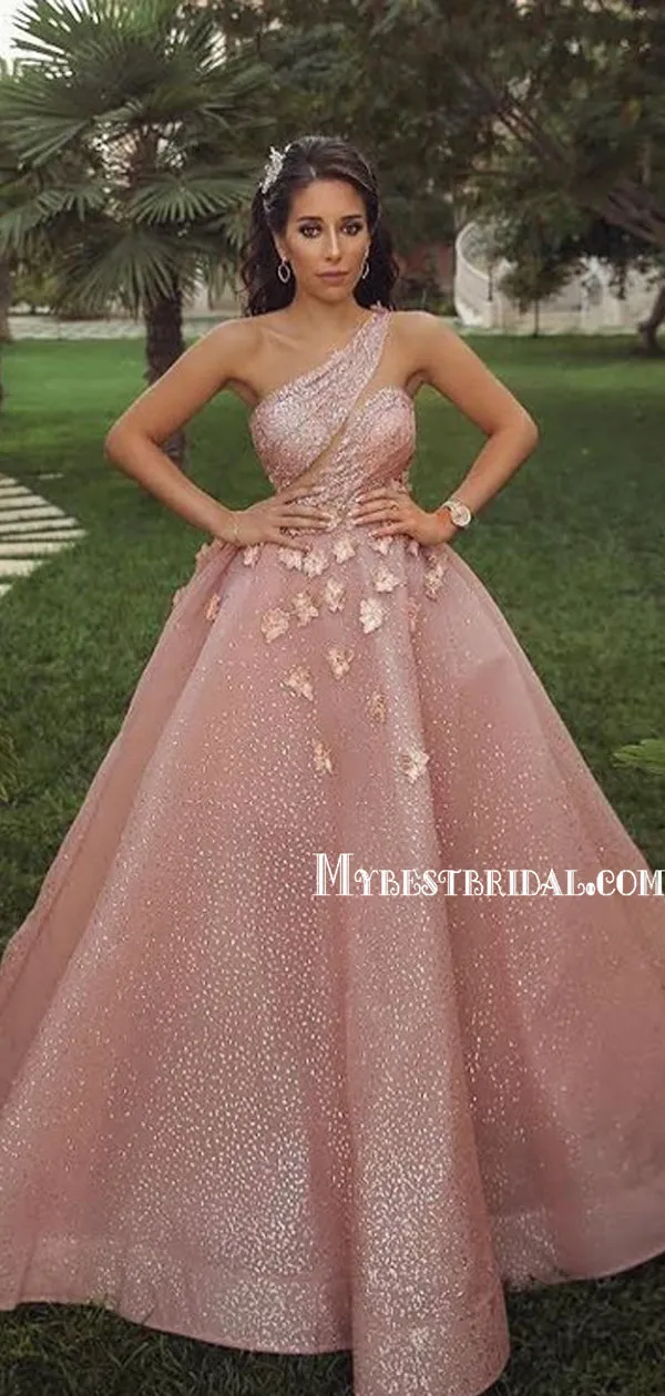 Popular One Shoulder A-line Long Prom Dresses Online, PDS0170