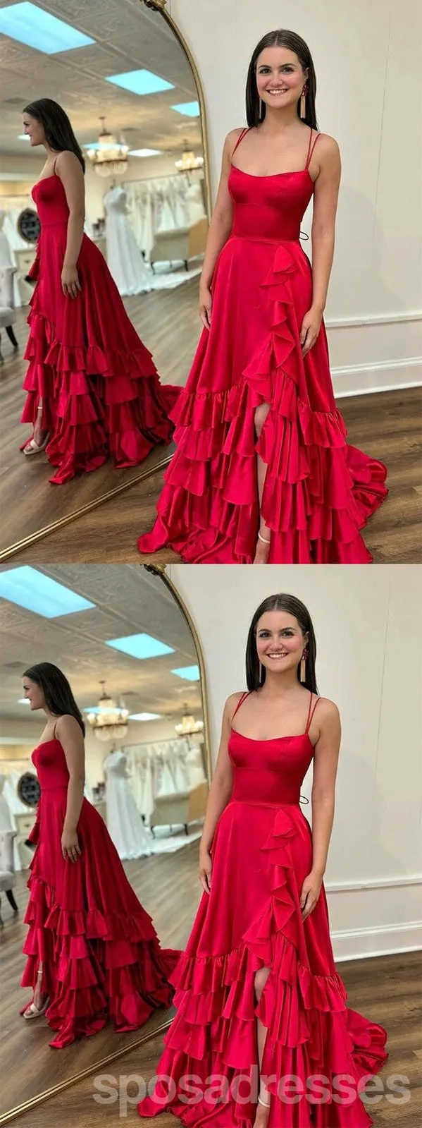 Popular Red A-line Spaghetti Straps Maxi Long Party Prom Dresses,Evening Dress,13379