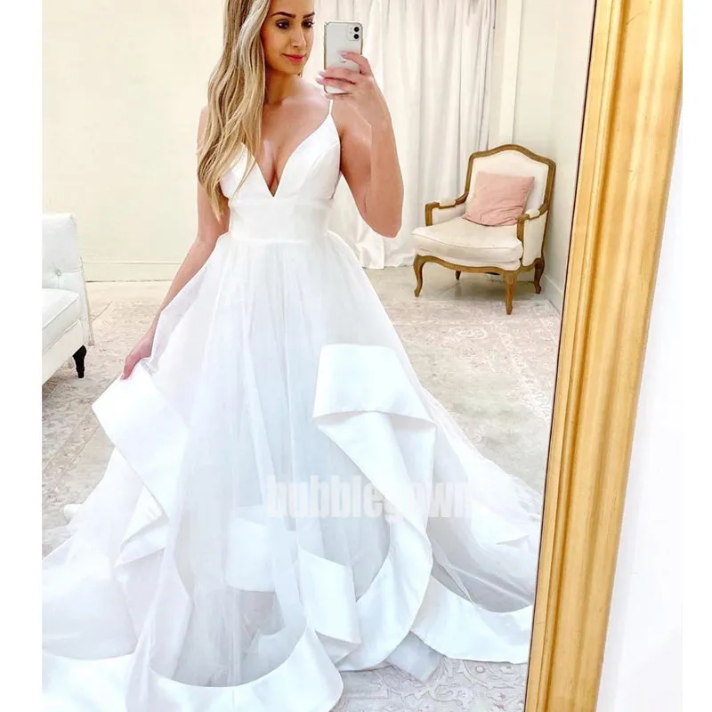 Popular Spaghetti Straps Organza  Long Beach Bridal Wedding Dresses, BGH001