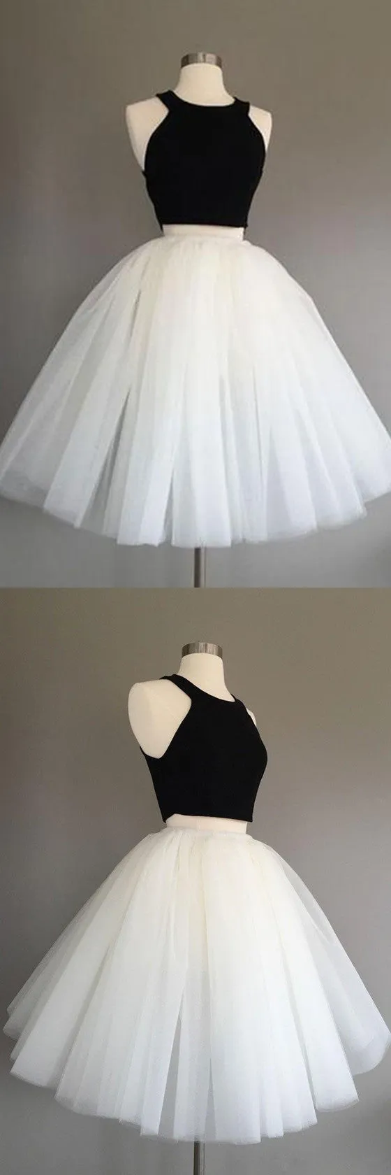 Popular Two Pieces Halter Sleeveless Tulle Skirt Simple Cheap Homecoming Dresses, HD0386