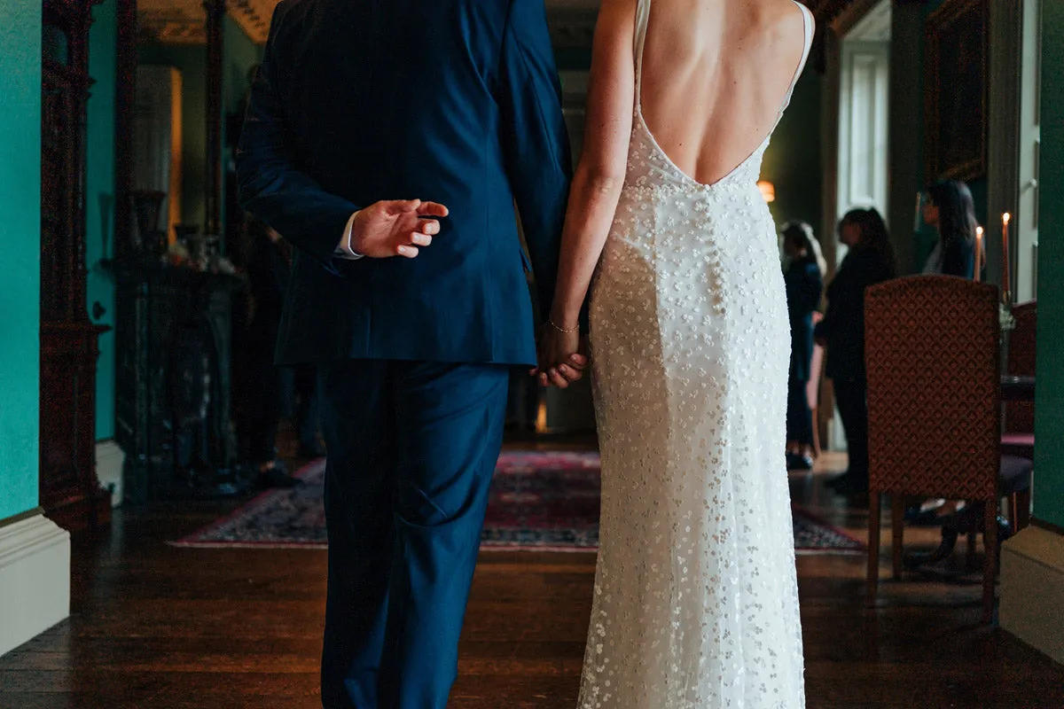Popular V-neck Mermaid Side Slit Open Back Long Wedding Dresses, WDS0082