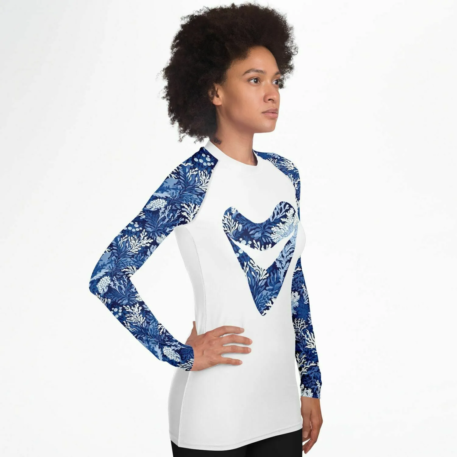 PREMIUM WOMEN'S BLUE REEF AND MEGALODON RASH GUARD - FREE SHIPPING