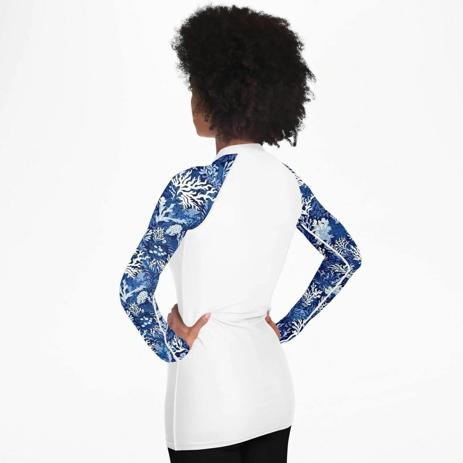 PREMIUM WOMEN'S BLUE REEF AND MEGALODON RASH GUARD - FREE SHIPPING