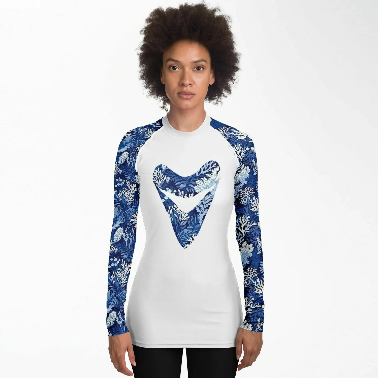 PREMIUM WOMEN'S BLUE REEF AND MEGALODON RASH GUARD - FREE SHIPPING