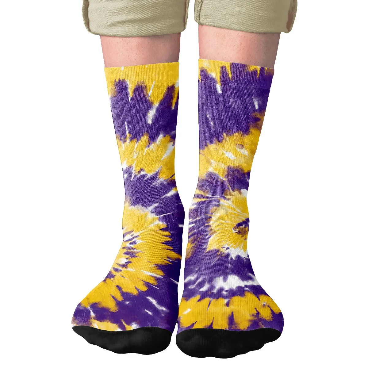 Purple & Yellow Tie Dye Adult Crew Socks