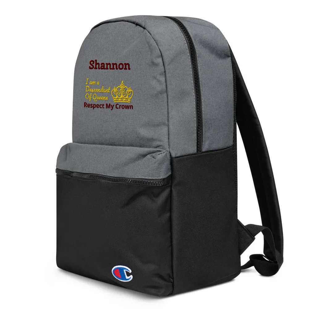 Queen Embroidered Champion Backpack