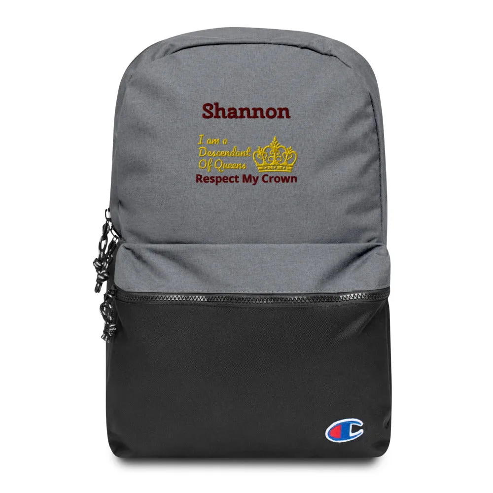 Queen Embroidered Champion Backpack