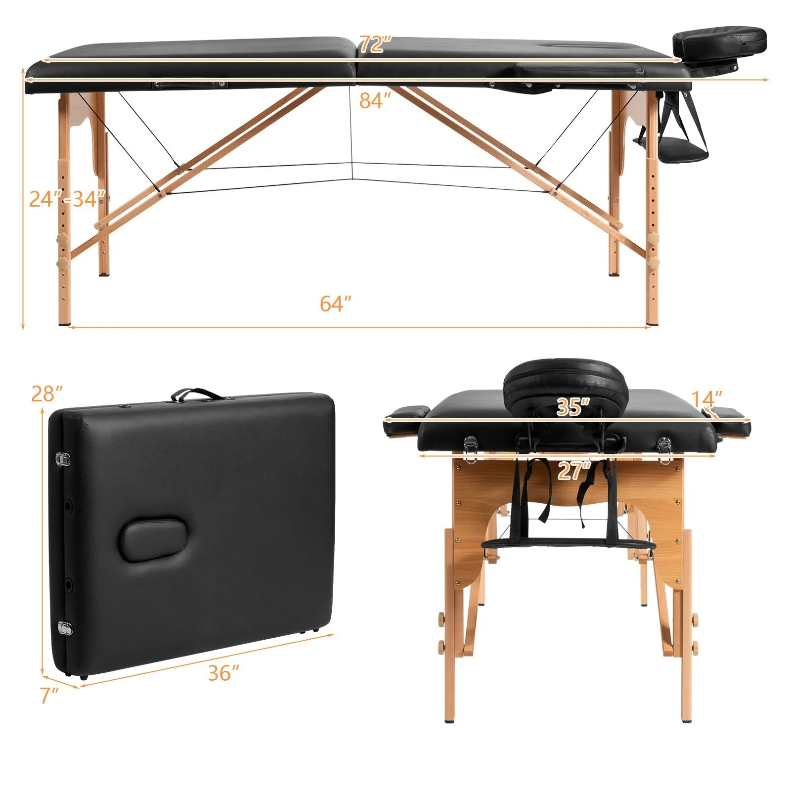 "FlexiComfort™ - 84"L Portable Adjustable Massage Table with Carry Case - Black"