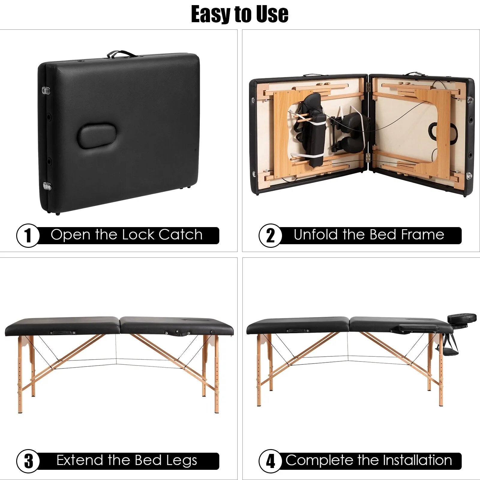 "FlexiComfort™ - 84"L Portable Adjustable Massage Table with Carry Case - Black"