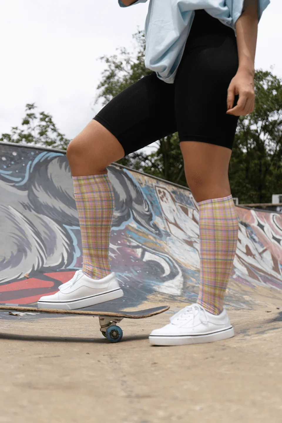 Rainbow Check Youth Knee Highs
