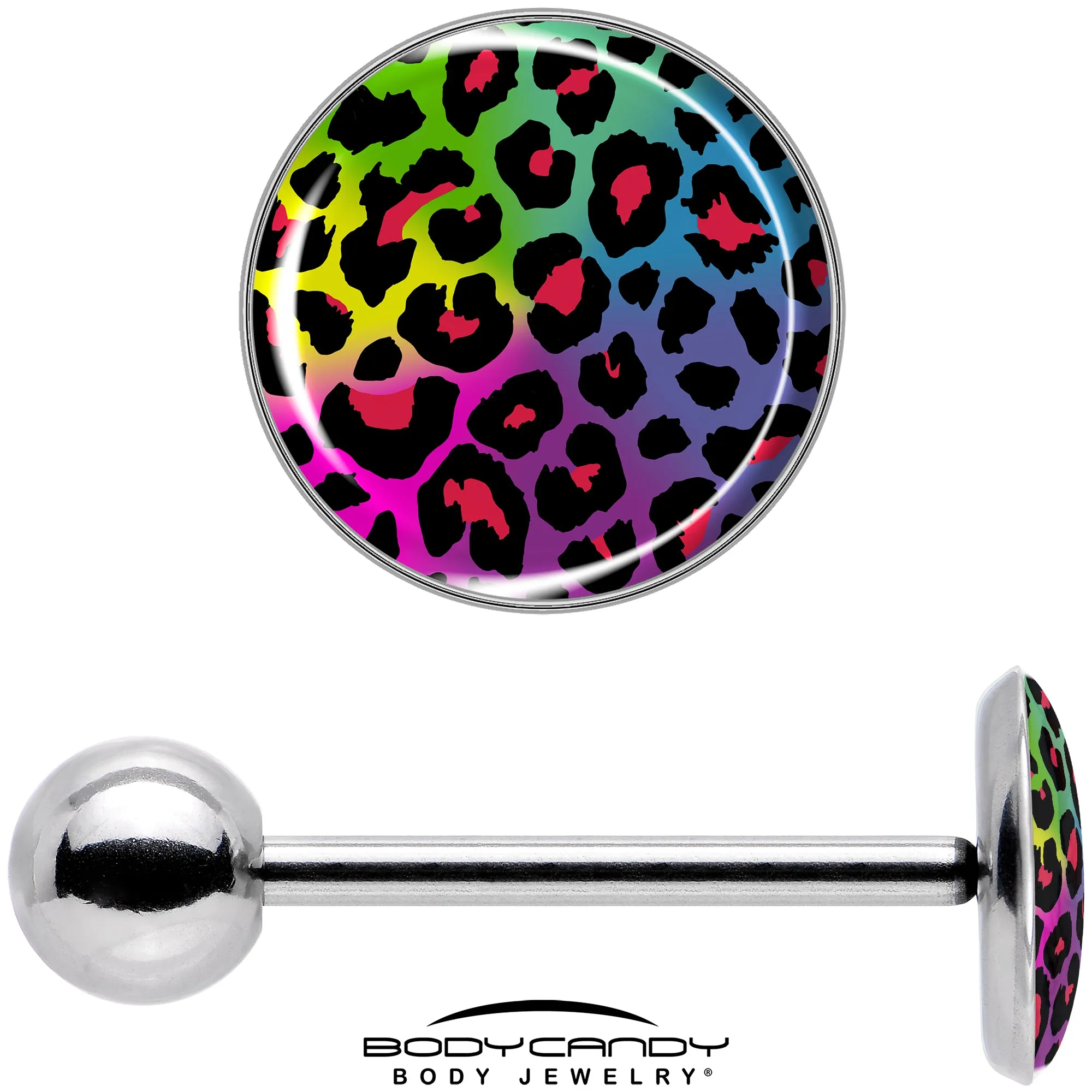 Rainbow Cheetah Print Barbell Tongue Ring