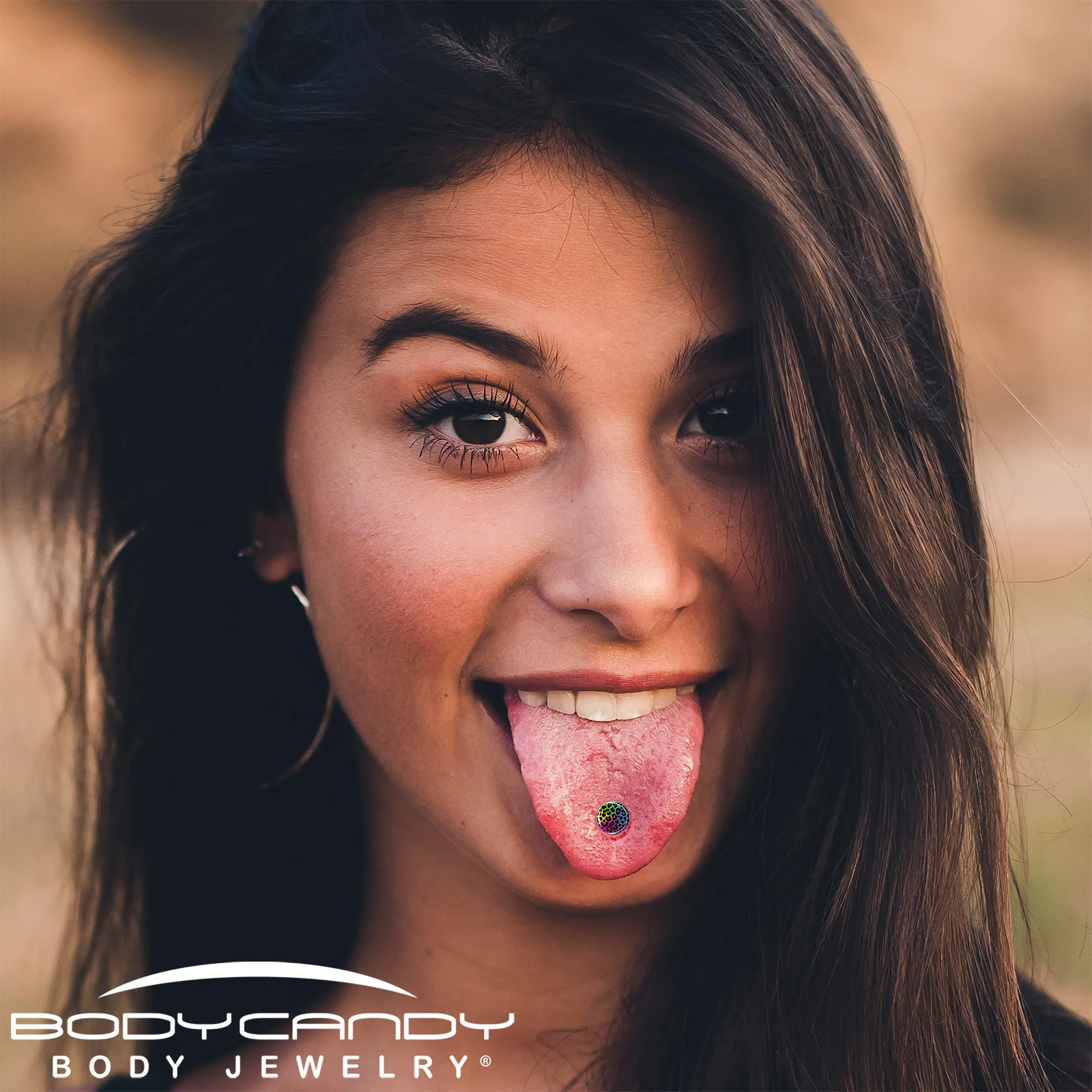 Rainbow Cheetah Print Barbell Tongue Ring