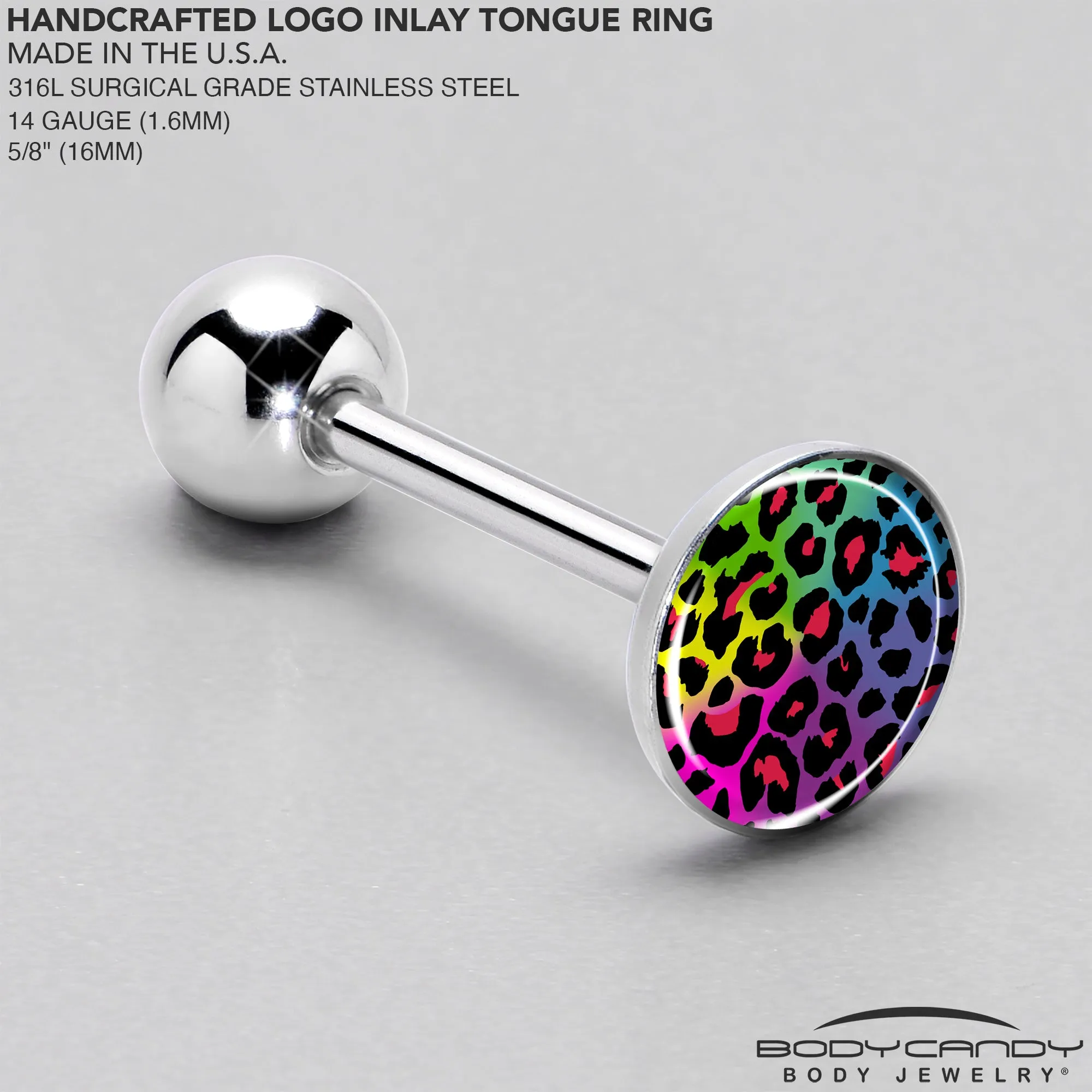 Rainbow Cheetah Print Barbell Tongue Ring