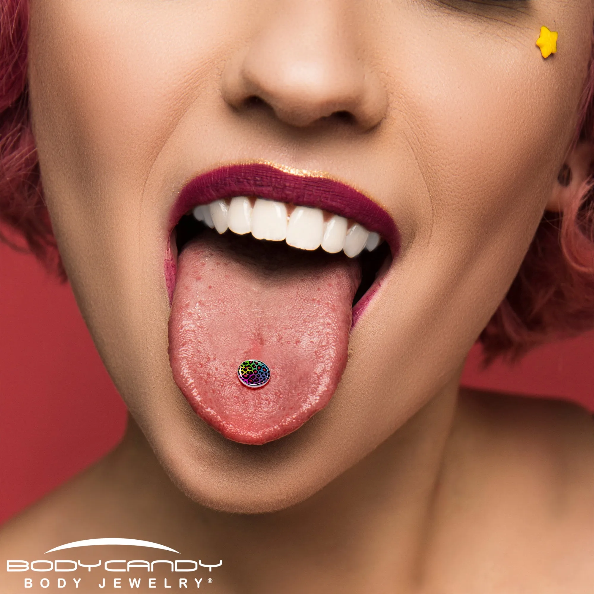 Rainbow Cheetah Print Barbell Tongue Ring