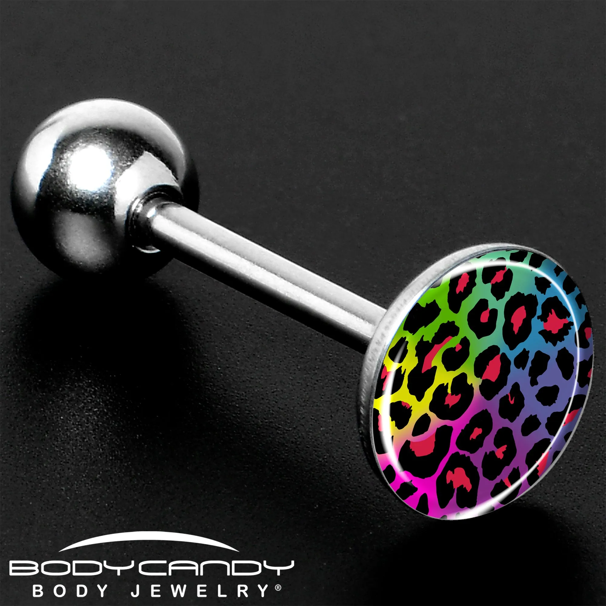Rainbow Cheetah Print Barbell Tongue Ring