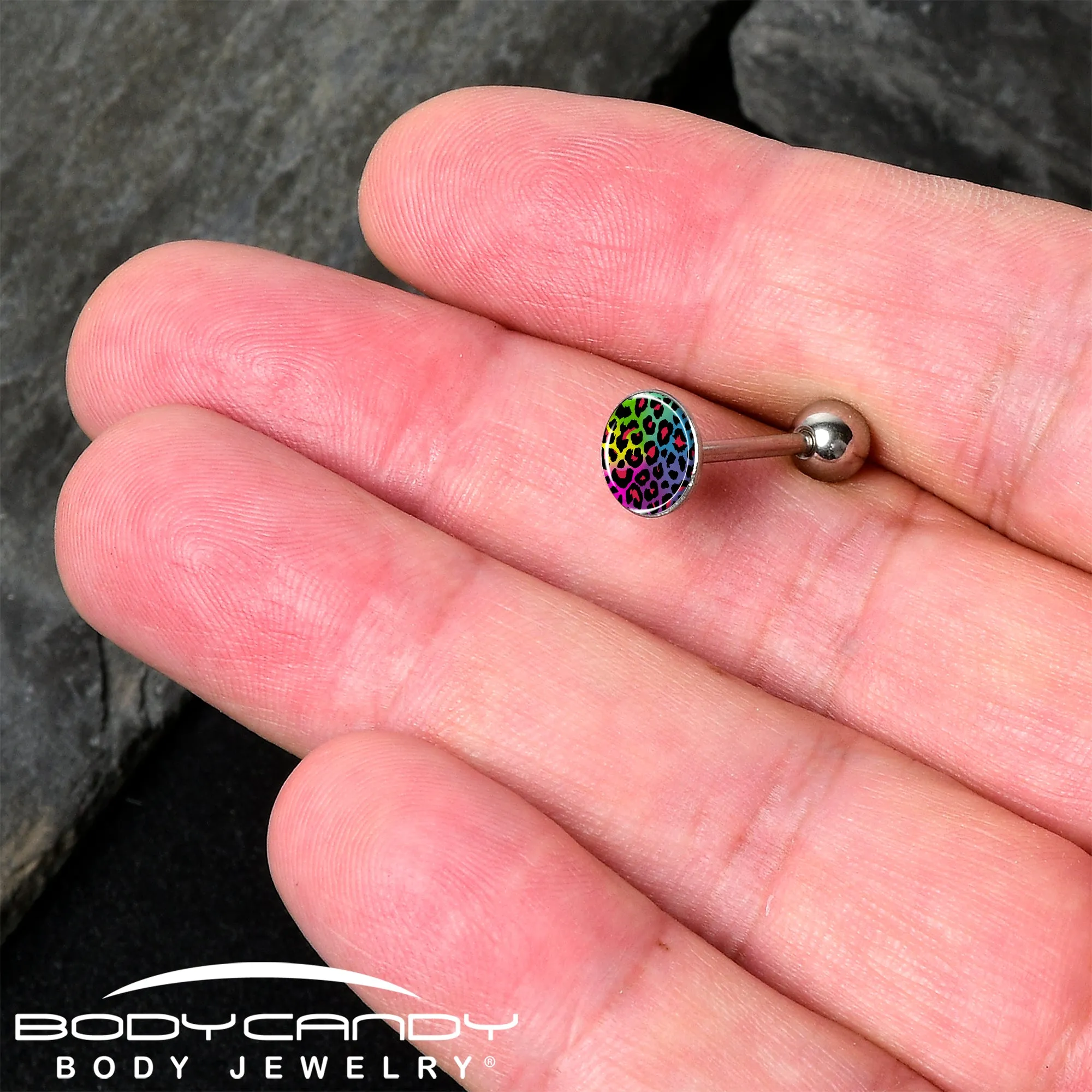 Rainbow Cheetah Print Barbell Tongue Ring