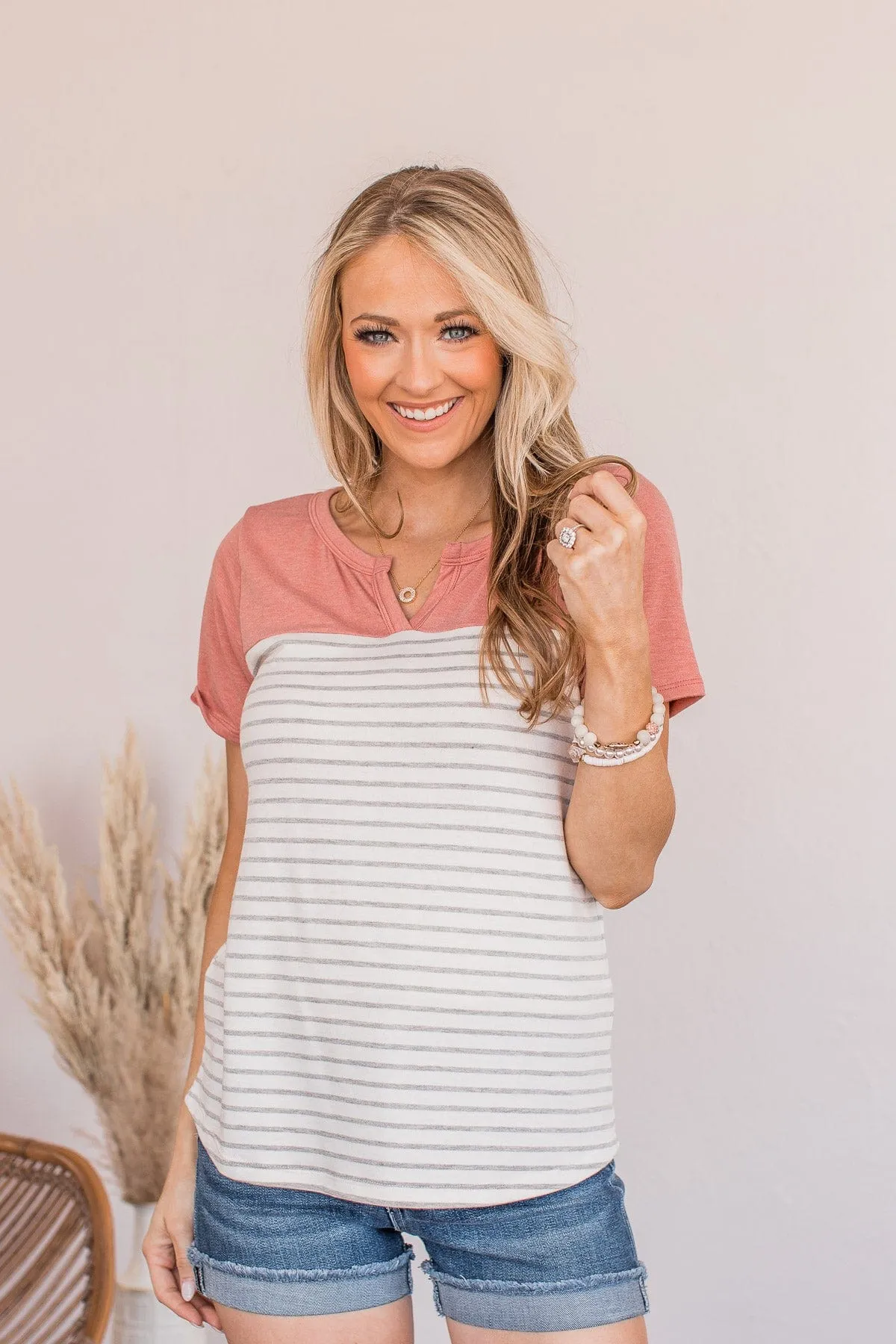 Ready For What's Next V-Neck Top- Dusty Coral
