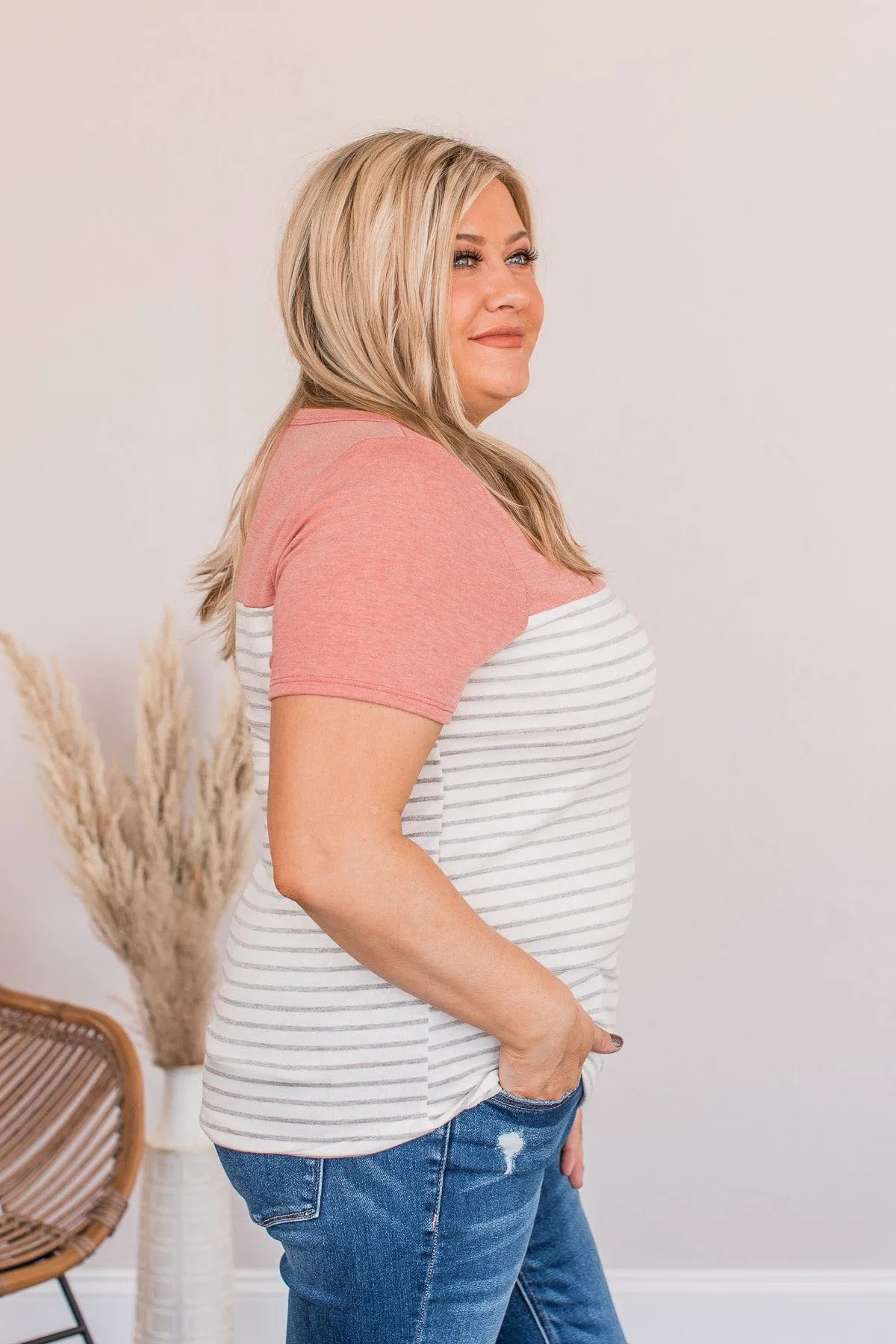 Ready For What's Next V-Neck Top- Dusty Coral