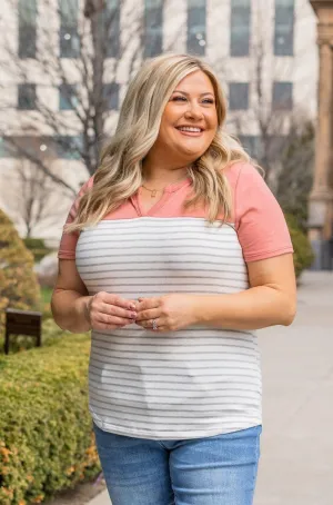 Ready For What's Next V-Neck Top- Dusty Coral