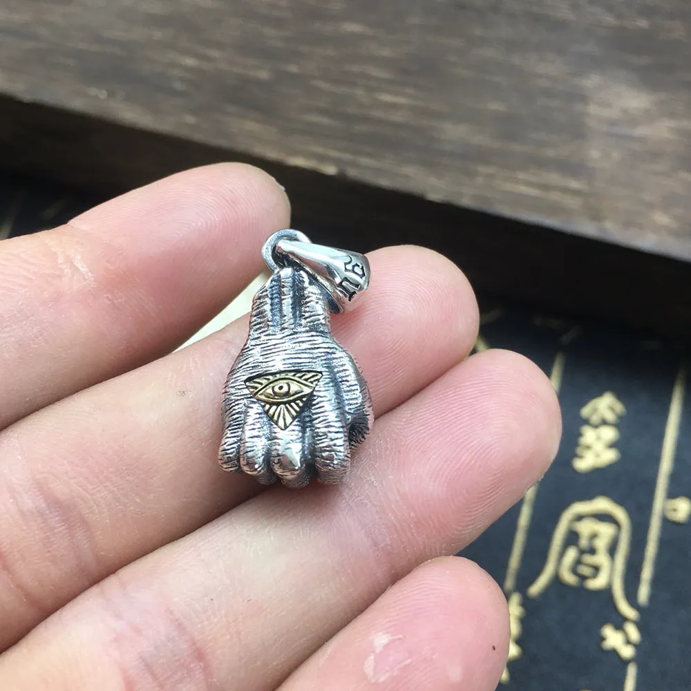 Real Solid 925 Sterling Silver Pendants Evil Eyes Fist Sports Fashion Punk Jewelry