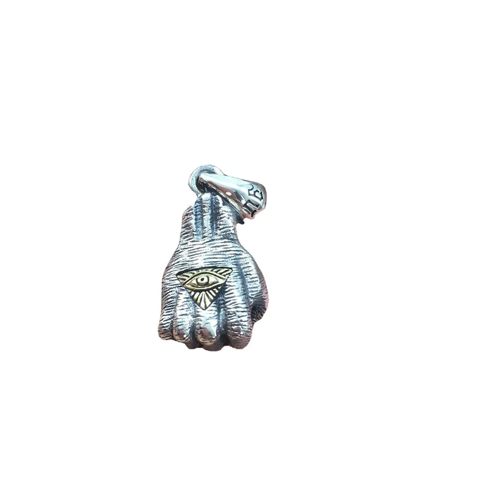 Real Solid 925 Sterling Silver Pendants Evil Eyes Fist Sports Fashion Punk Jewelry