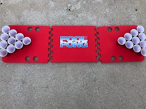 Red Pool Pong Foam Beer Pong Table - 6ft, Foam, All Weather, Portable - Floats Anywhere