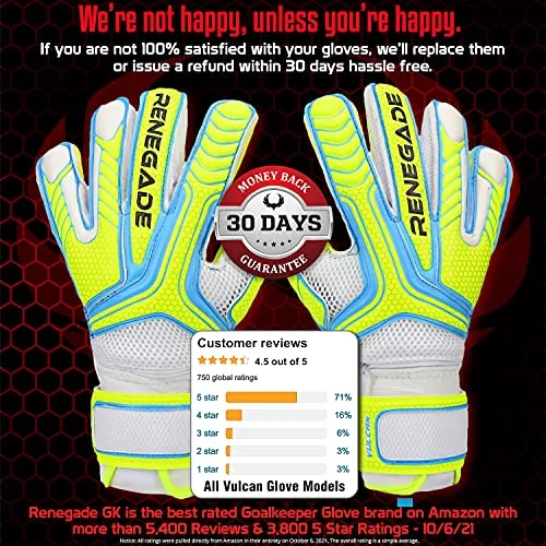 Renegade GK Vulcan Surge Hybrid Cut with Grip Soccer Youth Goalkeeper Gloves with Pro Finger Saves (Size 9, Medium)