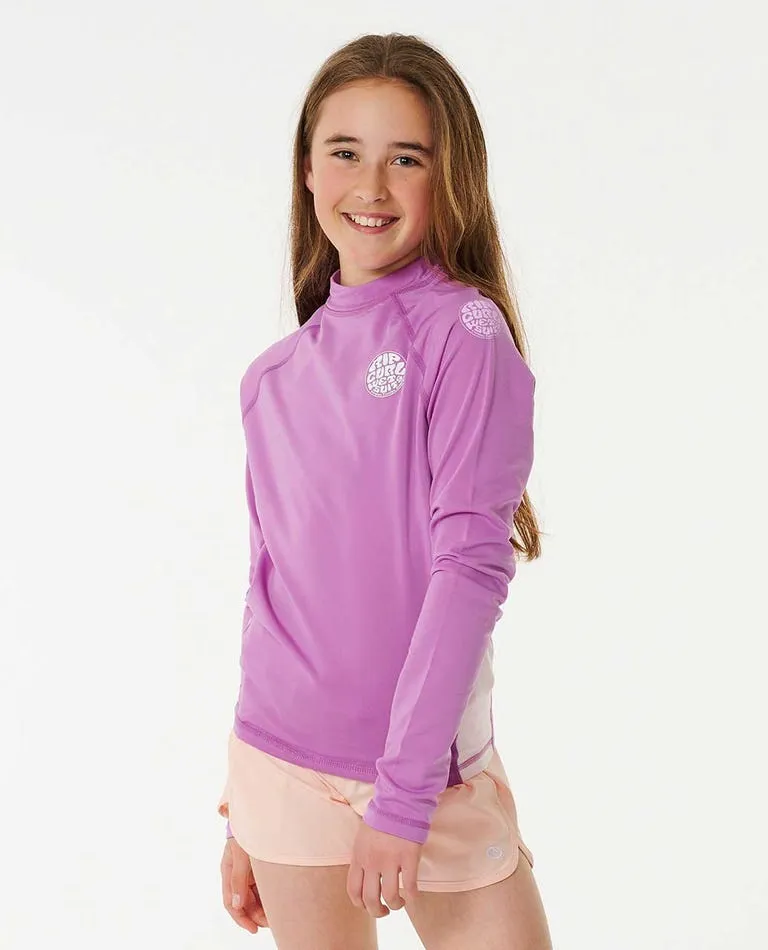 Rip Curl Icon UV Brushed L/S Girls Rashie - Neon Purple