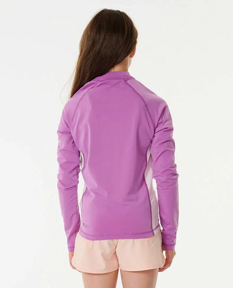 Rip Curl Icon UV Brushed L/S Girls Rashie - Neon Purple