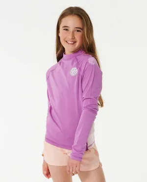 Rip Curl Icon UV Brushed L/S Girls Rashie - Neon Purple