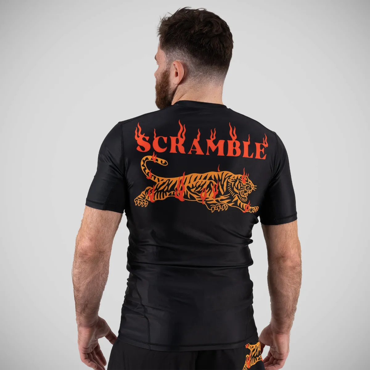 Scramble Burning Tiger Rash Guard - Black/Orange