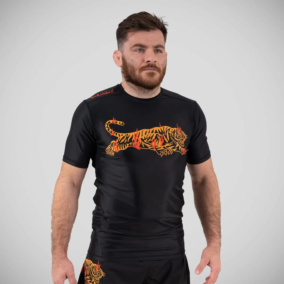 Scramble Burning Tiger Rash Guard - Black/Orange