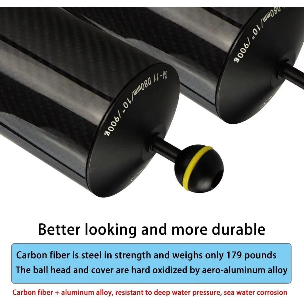Seafrogs Diving 7/8/10/12Inch D60Mm Carbon Fiber Buoyancy Float Arms With1 Inch Dual Ball Head Compression-Resistant Underwater