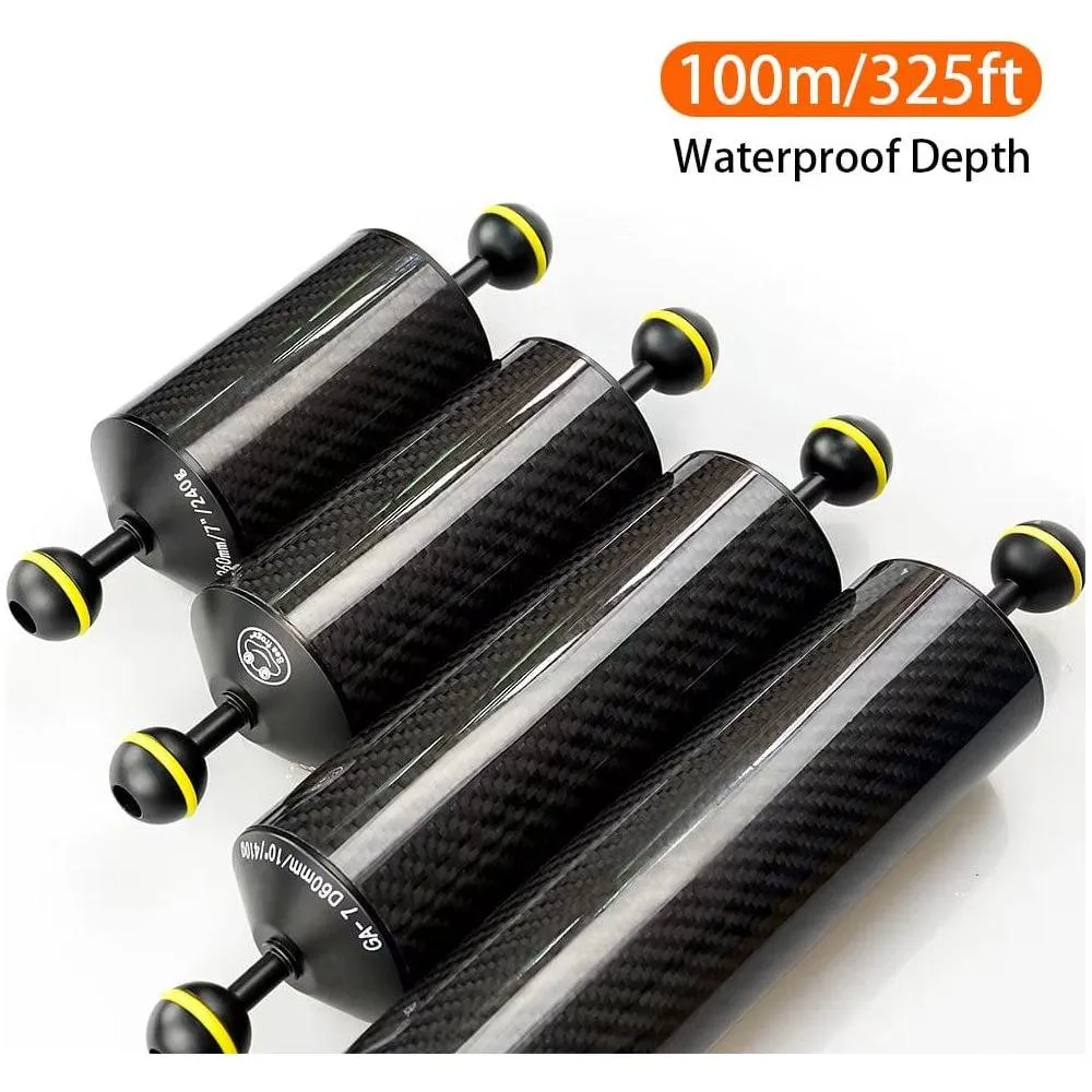 Seafrogs Diving 7/8/10/12Inch D60Mm Carbon Fiber Buoyancy Float Arms With1 Inch Dual Ball Head Compression-Resistant Underwater