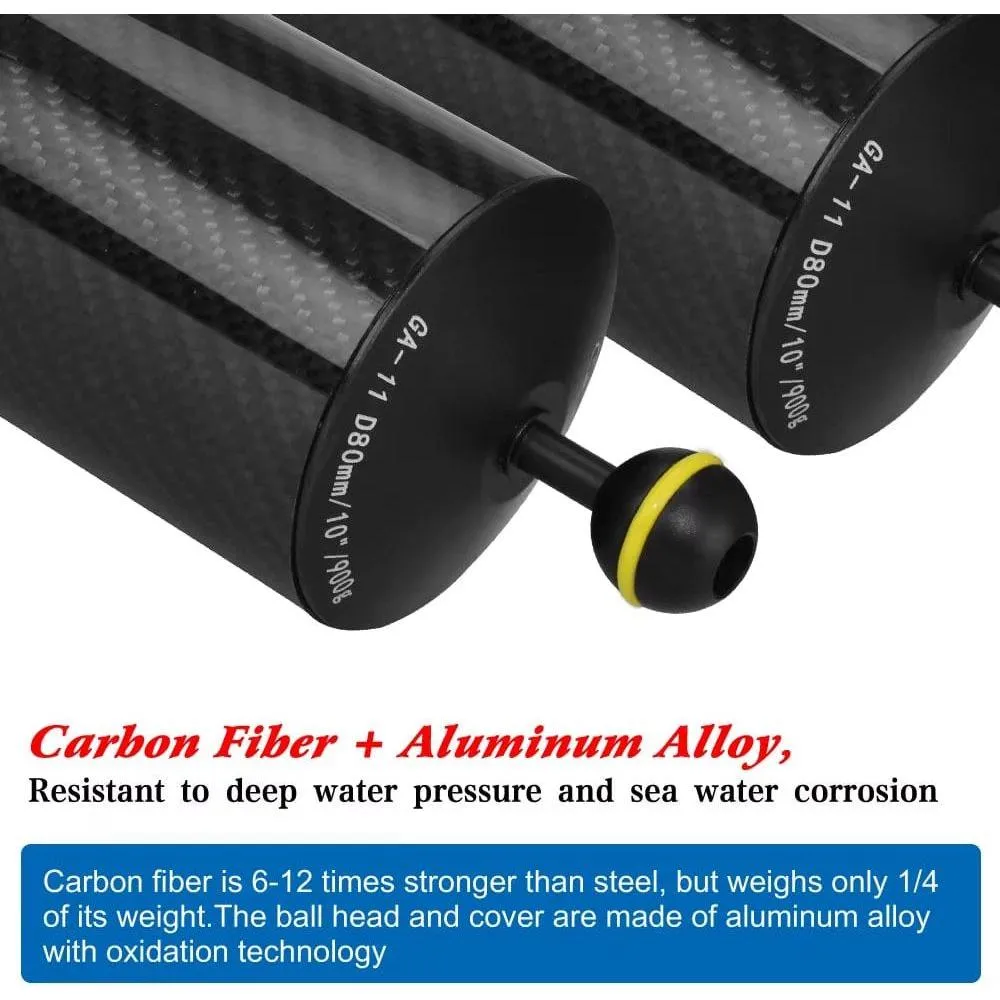 Seafrogs Diving 7/8/10/12Inch D60Mm Carbon Fiber Buoyancy Float Arms With1 Inch Dual Ball Head Compression-Resistant Underwater