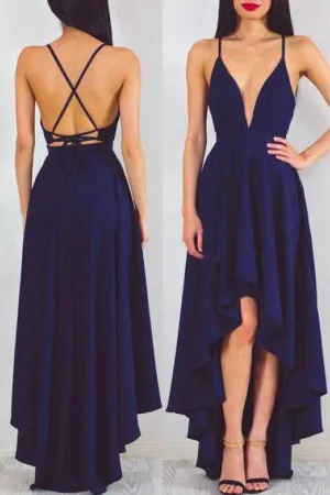 Sexy High Low V-Neck Backless Sequined A Line Cheap Prom Dresses TP0831