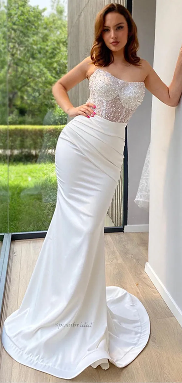Sexy Ivory Strapless Sparkly Top Detachable Tail Mermaid Long Prom Dress, PD3561