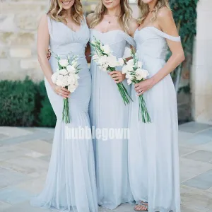Sexy Off-the-shoulder Light Blue Long Bridesmaid Dresses BMD003